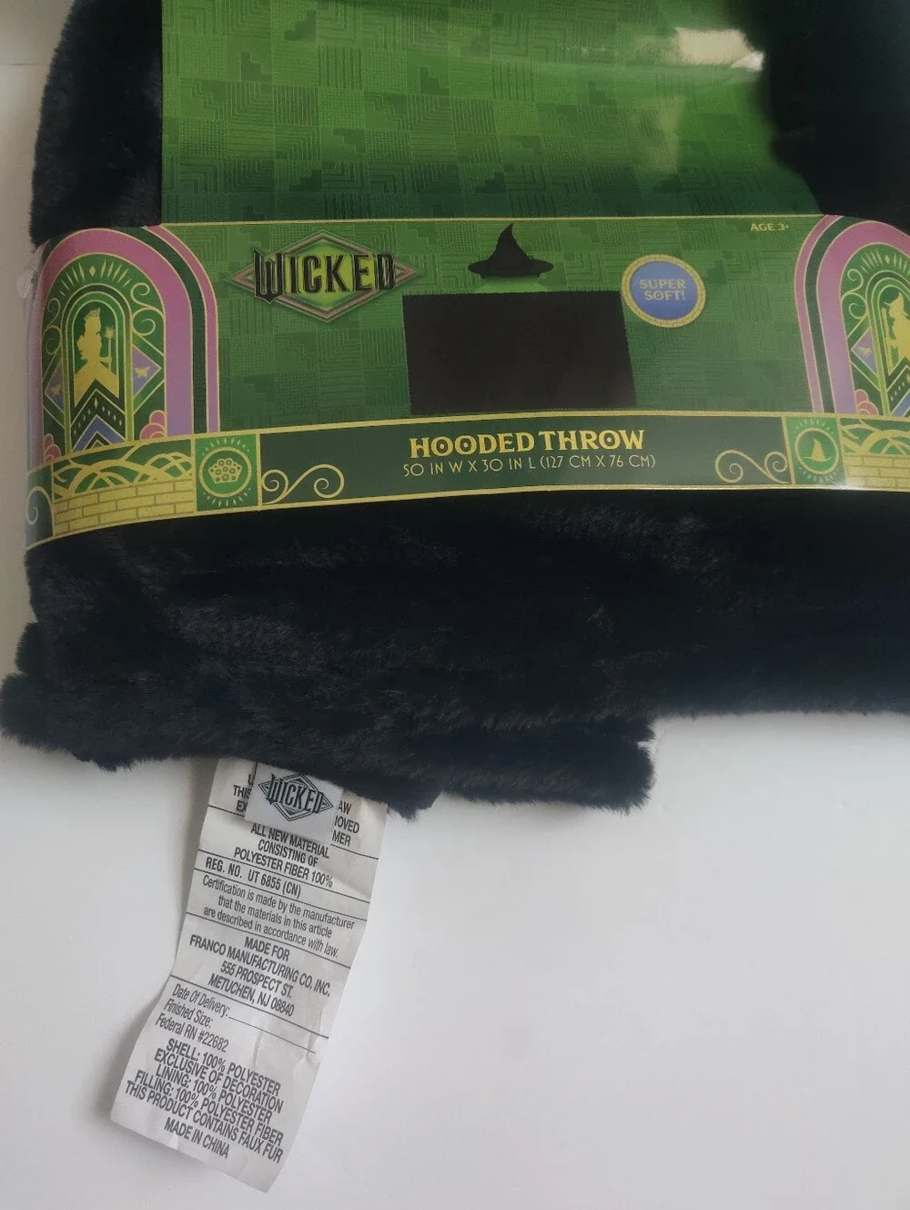 🆕 Wicked Elphaba Black Witch Hat Hooded Throw Blanket Cosplay Halloween_50x30